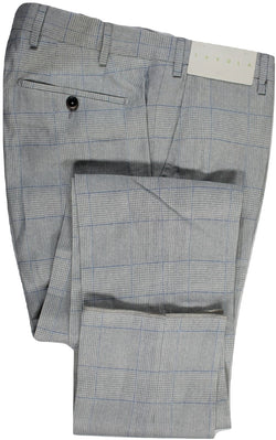 Tavola by Vigano – Light Gray & Blue Prince of Wales Linen Pants - PEURIST