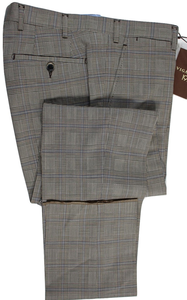 Vigano – Brown & Blue Prince of Wales Wool Pants - PEURIST