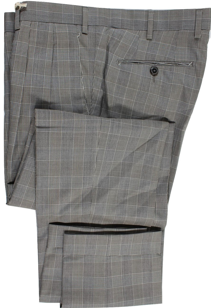 Vigano – Gray & Black Prince of Wales Wool Pants, Pleated - PEURIST