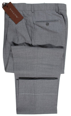 Vigano – Gray Hopsack Wool Pants w/Dual Pleat - PEURIST