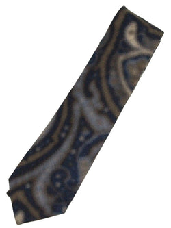 Isaia – Navy & Blue Paisley Screen-Printed Wool Tie - PEURIST