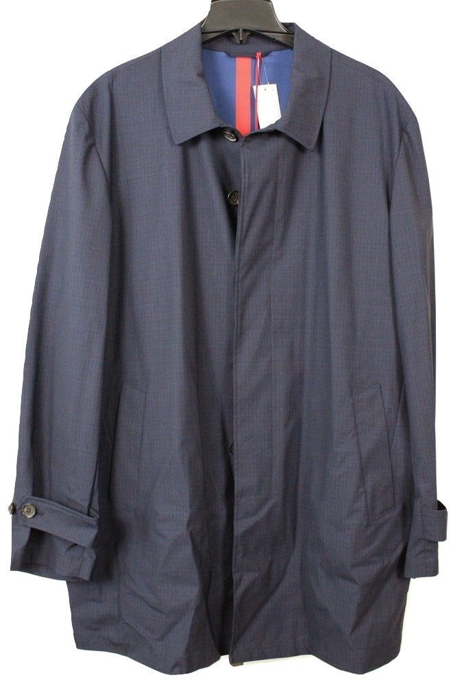 Isaia – Navy Wool Raincoat w/Faint Blue Plaid - PEURIST