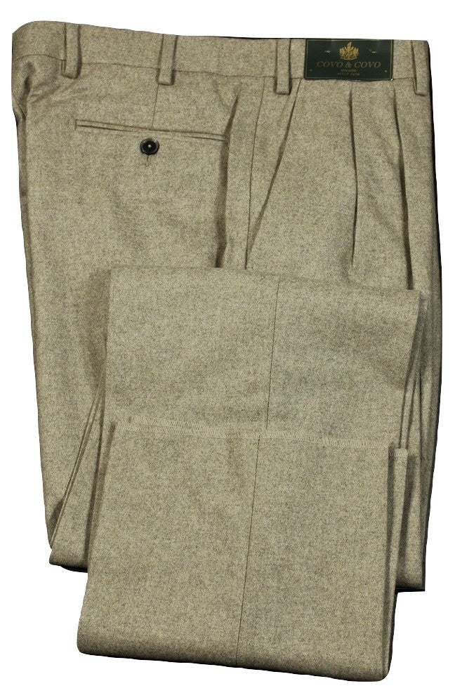 Covo by Vigano – Light Taupe Wool Flannel Pants w/Dual Pleat