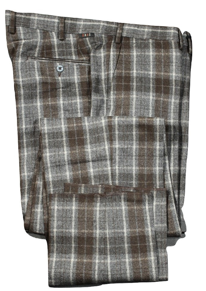 Daks London – Brown & Gray Plaid Wool Flannel Pants