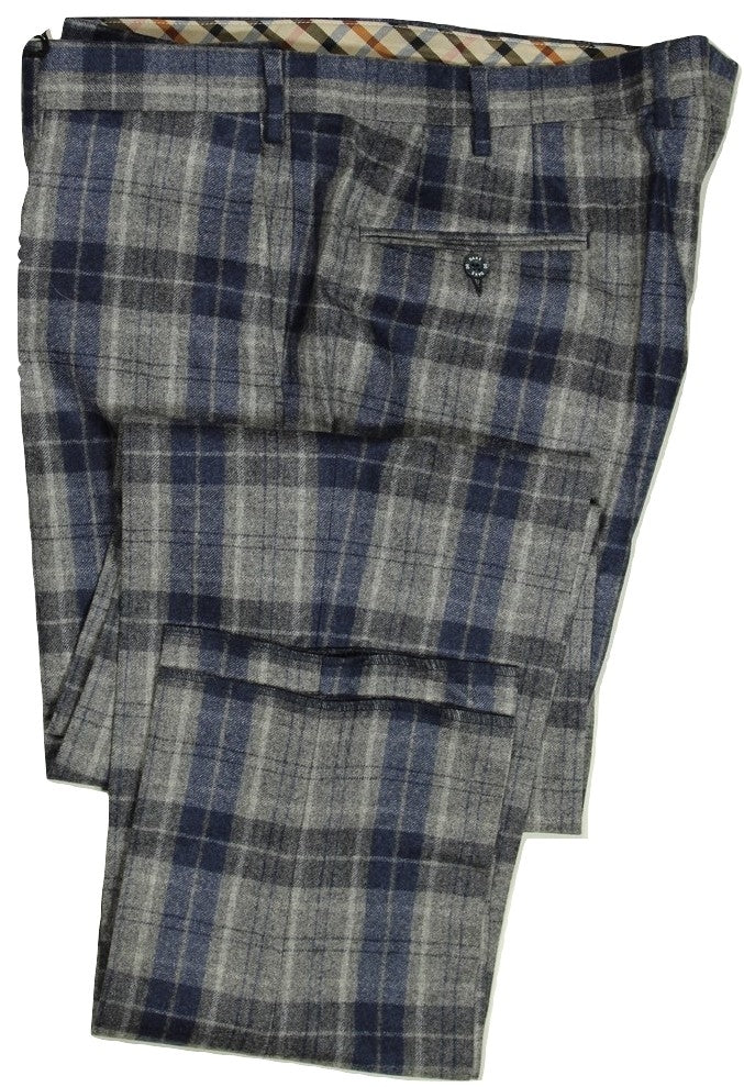 Daks London – Blue & Gray Plaid Wool Flannel Pants