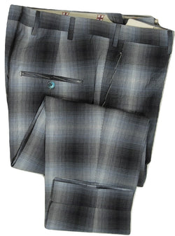 Vigano – Gray Ombre Plaid Crinkled Wool Pants