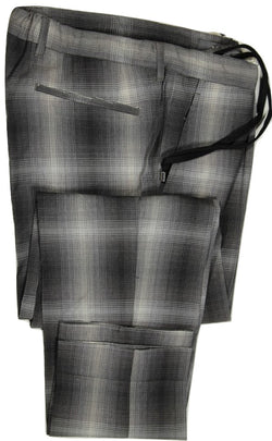 Vigano – Gray Ombre Plaid Crinkled Wool Pants w/Drawstring