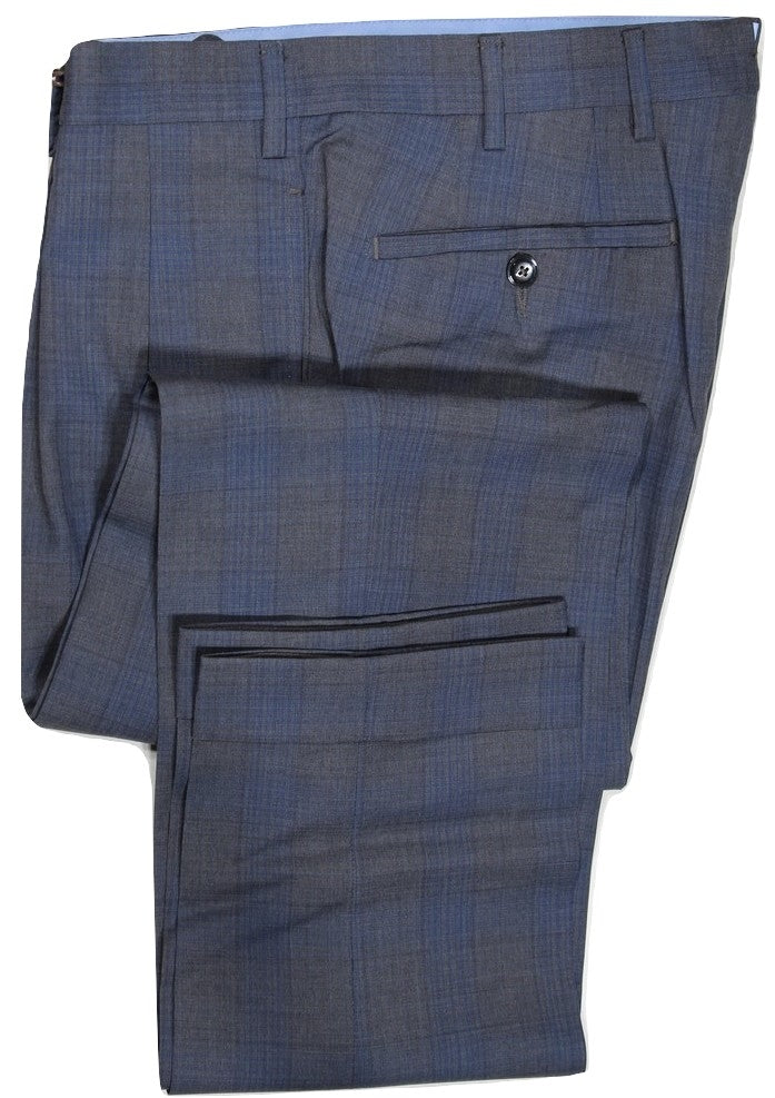Vigano – Gray & Navy Shadow Plaid Wool Pants