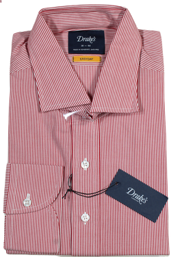 Drake's – Red Banker's Stripe Easyday Dress Shirt