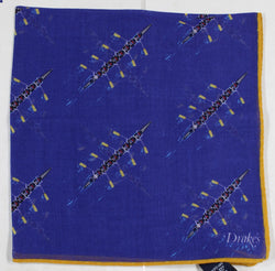 Drake's – Blue Pocket Square w/Rowing Print