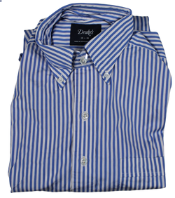 Drake's – Blue & White Stripe Button-down Collar Shirt