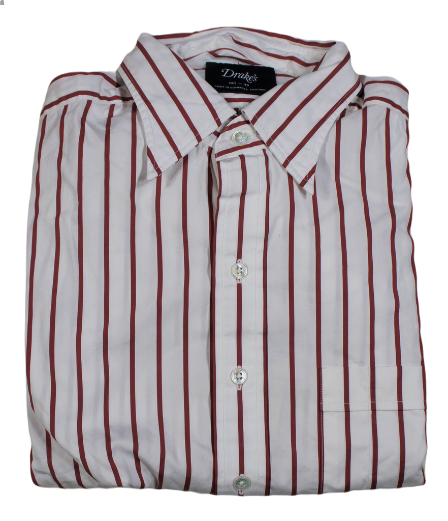 Drake's – Rust Stripe Cotton Shirt w/Point Collar