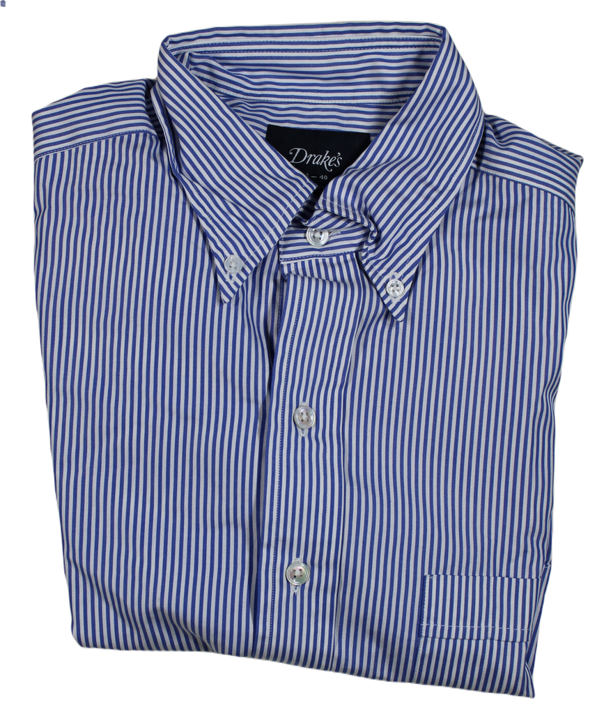Drake's – Blue Bengal Stripe Button-down Collar Shirt