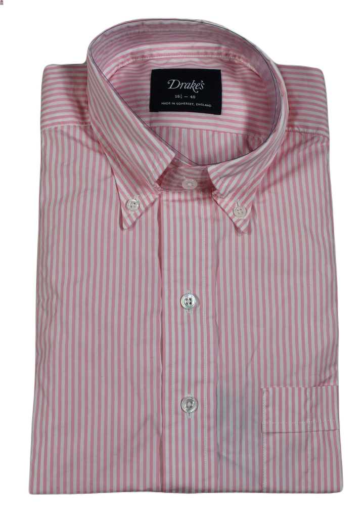 Drake's – Pink Candy Stripe Button-down Collar Shirt
