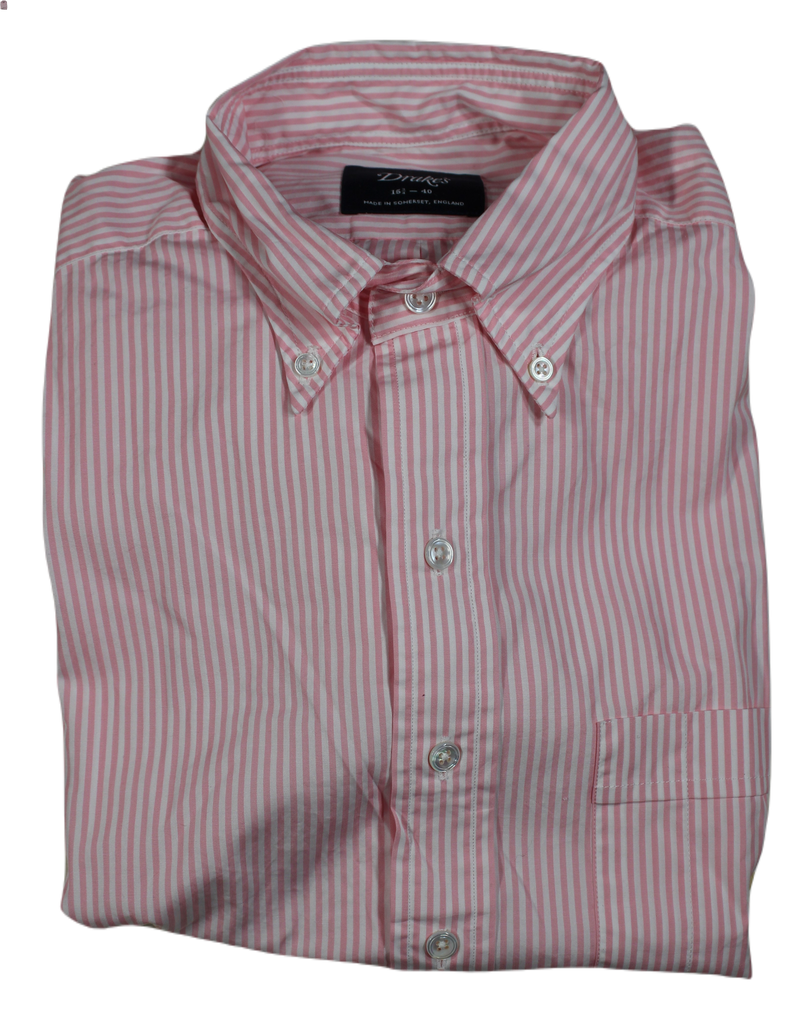 Drake's – Pink Candy Stripe Button-down Collar Shirt