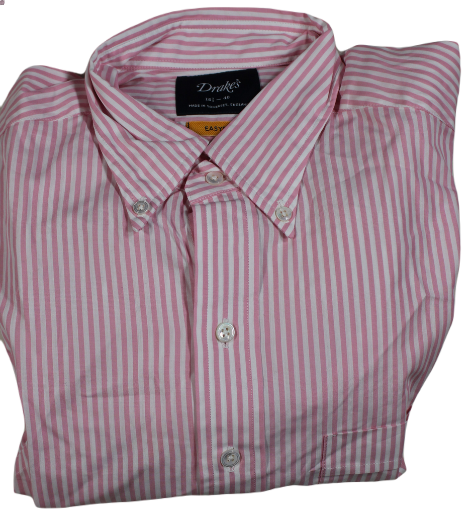Drake's – Pink Awning Stripe Button-down Collar Shirt