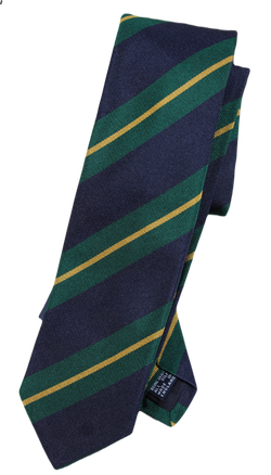 Drake's – Navy & Green Regimental Stripe Silk Tie