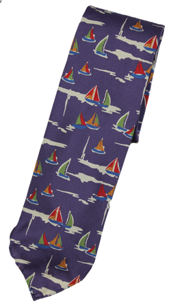 Drake's – Purple Silk Tie w/Sailboat Print