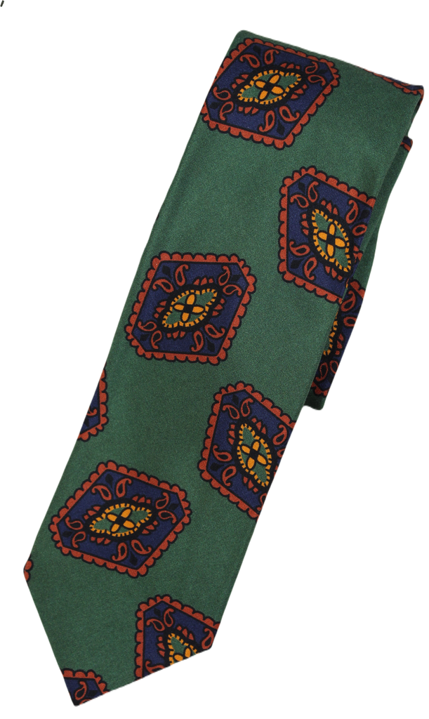 Drake's – Green Silk Tie w/Exploded Ancient Madder Print