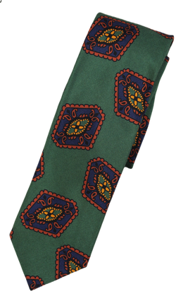 Drake's – Green Silk Tie w/Exploded Ancient Madder Print