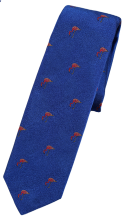 Drake's – Light Blue Silk Tie w/Flamingos