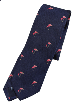 Drake's – Navy Silk Tie w/Flamingos