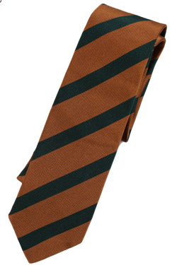 Drake's – Pumpkin Grossgrain Silk Tie w/Repp Stripe