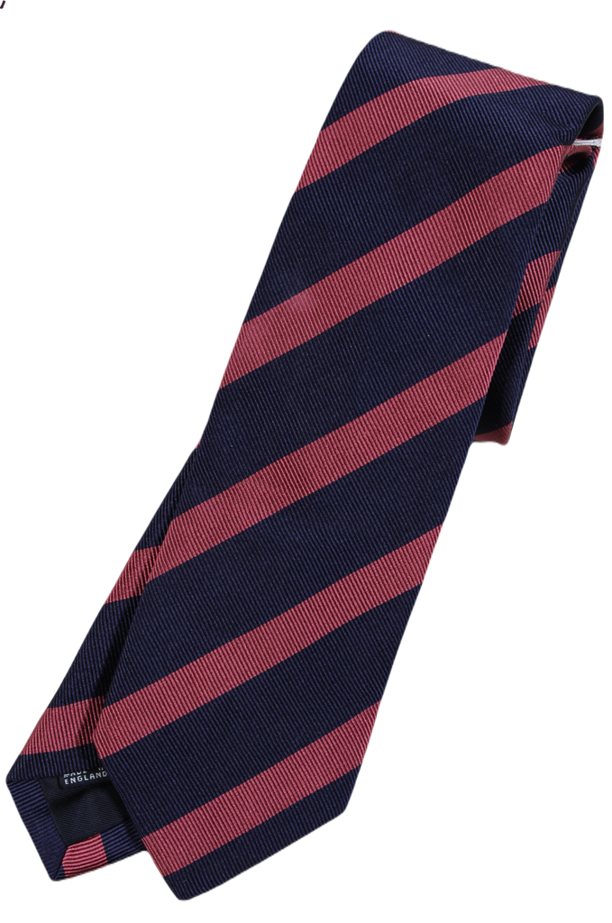 Drake's – Navy & Dusty Pink Repp Stripe Tie