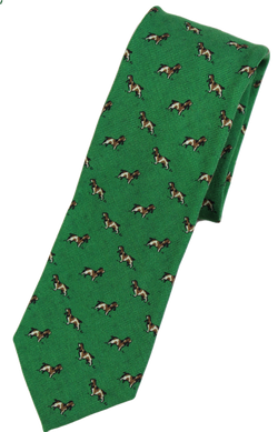 Drake's – Green Wool Tie w/Basset Hound