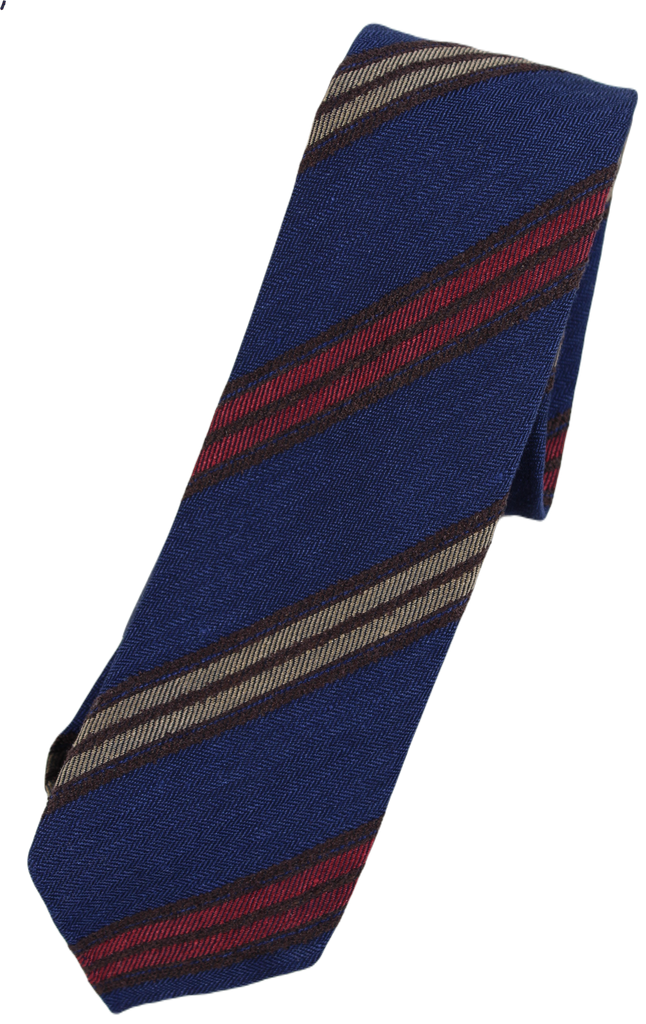 Drake's - Blue Herringbone Tie w/Repp Stripe