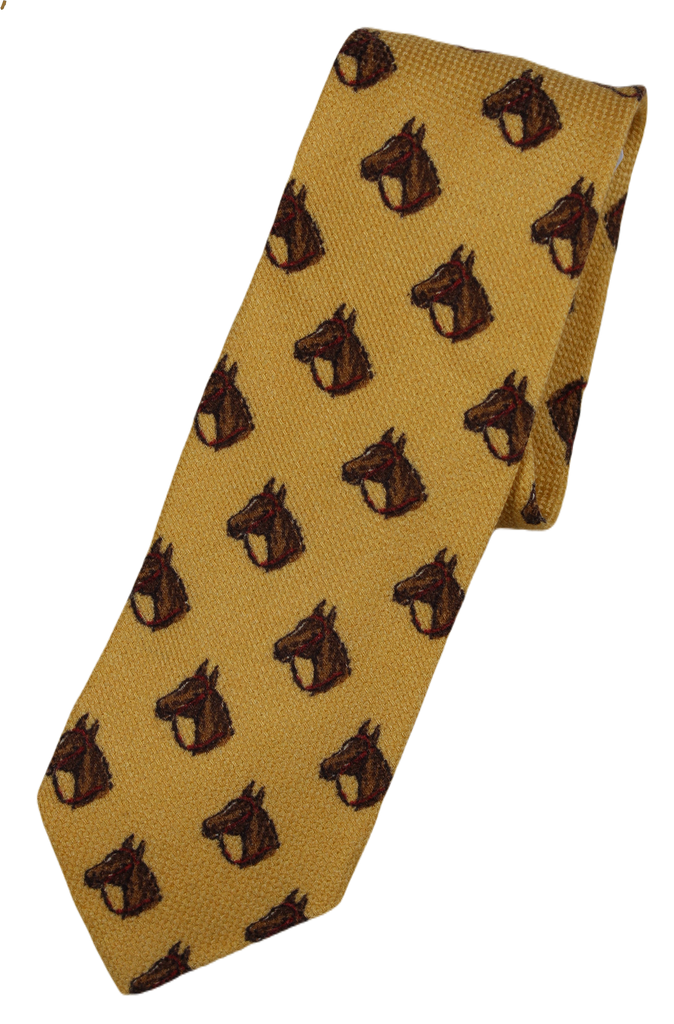 Drake's – Faded Yellow Horse Print Tie