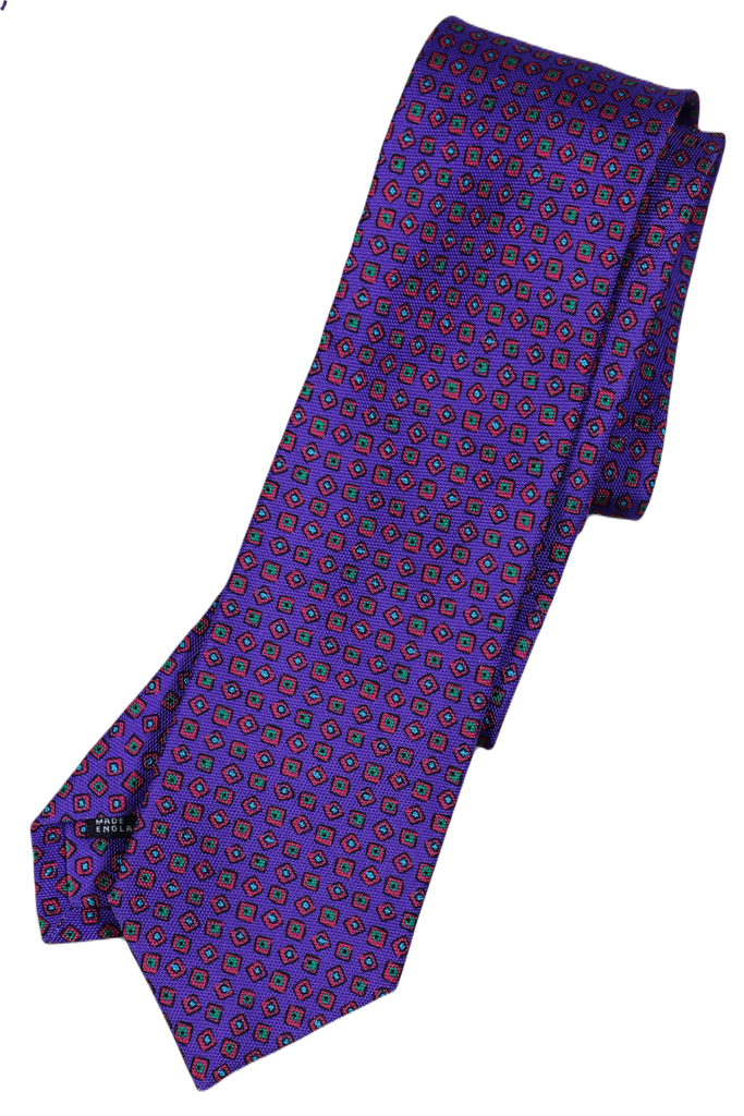 Drake's – Purple Silk Tie w/Ancient Madder Print