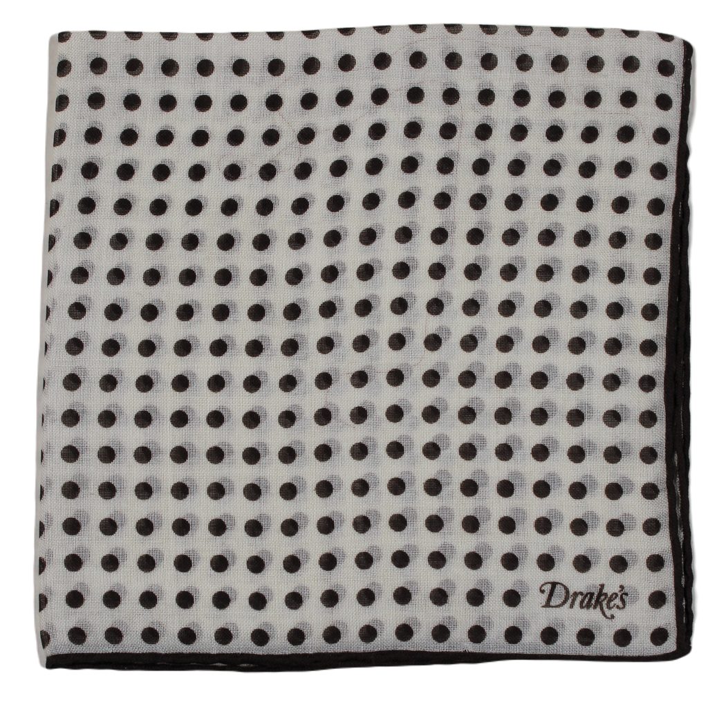 Drake's – Brown Polka Dot Wool/Silk Pocket Square