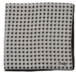 Drake's – Brown Polka Dot Wool/Silk Pocket Square