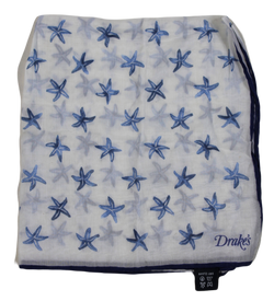 Drake's – Blue Starfish Cotton/Silk Pocket Square