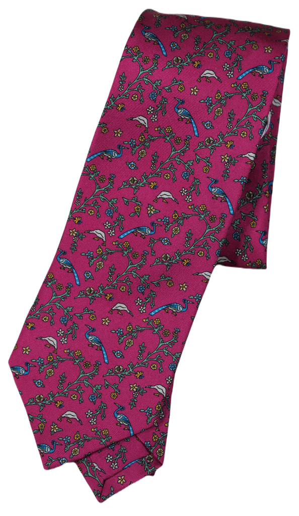 Drake's – Fuchsia Tie w/Bird Print