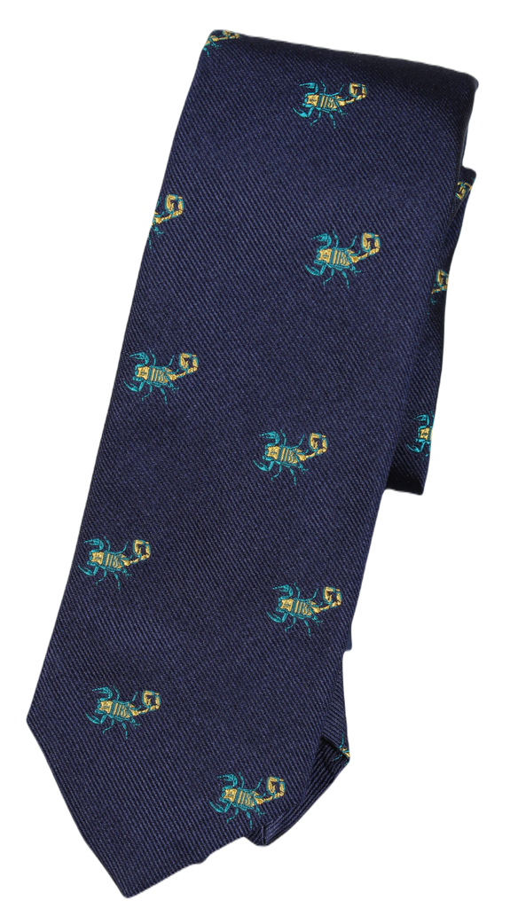 Drake's – Navy Grosgrain Silk Tie w/Scorpion Design