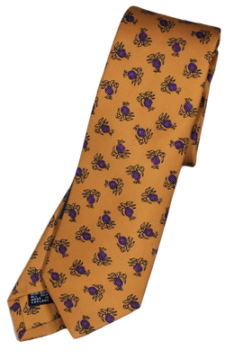 Drake's – Marigold Silk Tie w/Purple Pineapple Print