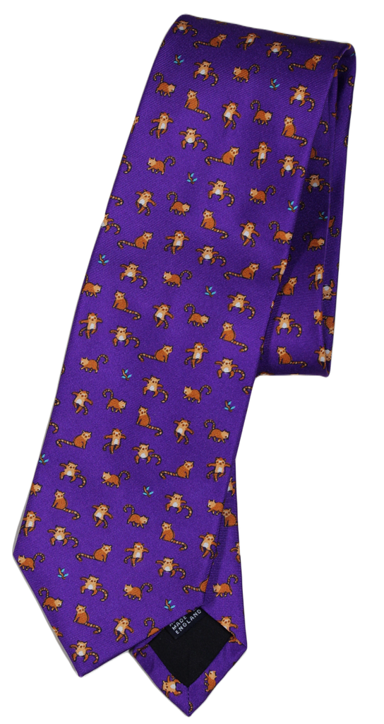 Drake's – Purple Silk Tie w/Ringtail Print