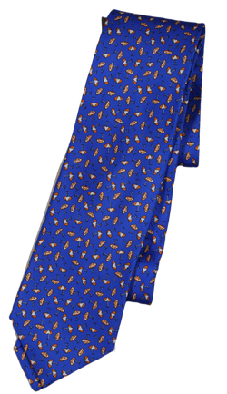 Drake's – Blue Silk Tie w/Orange Umbrella Print