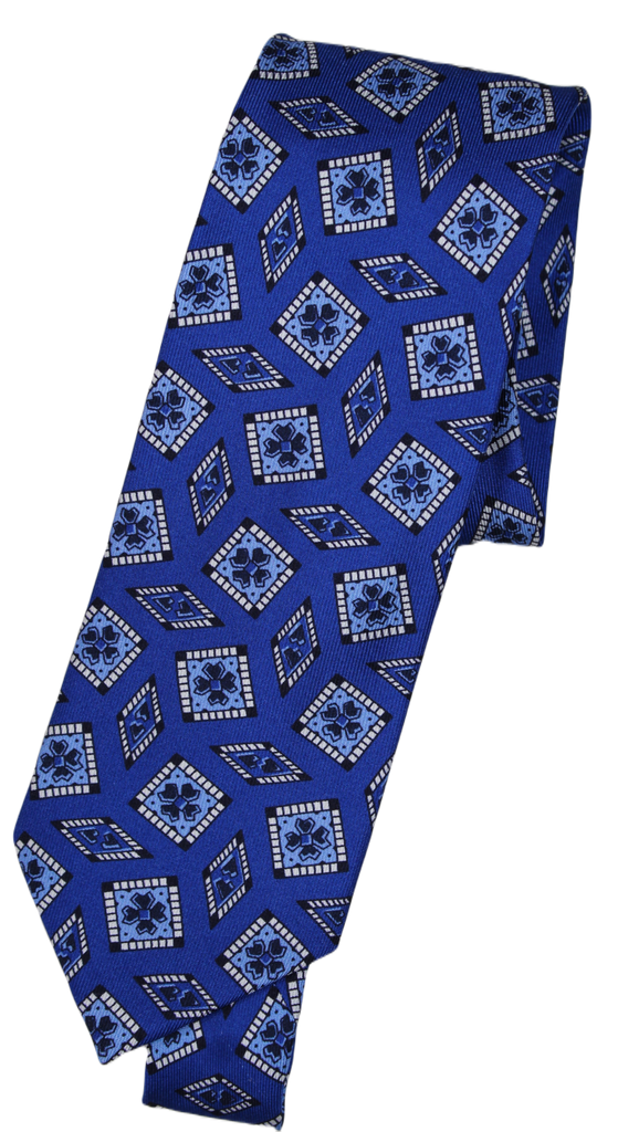 Drake's – Blue Silk Tie w/Ancient Madder Print