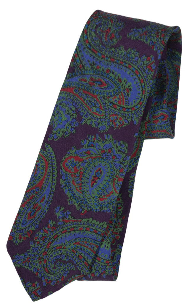 Drake's – Purple Brushed Silk Tie w/Exploded Paisley Print