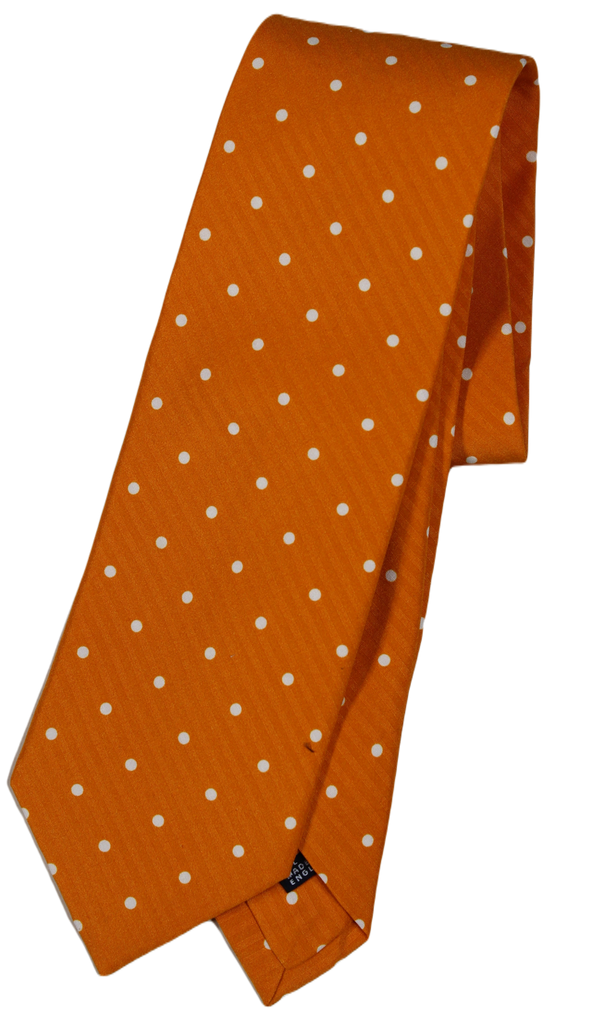 Drake's – Orange Silk Tie w/Polka Dot Print