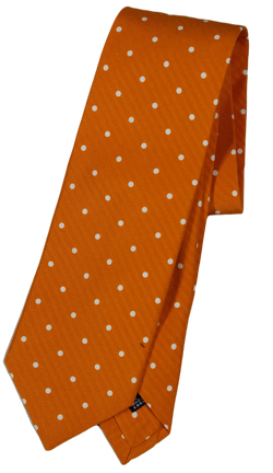 Drake's – Orange Silk Tie w/Polka Dot Print