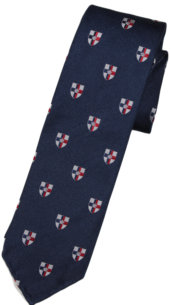 Drake's – Navy Grosgrain Silk Tie w/Crest Pattern