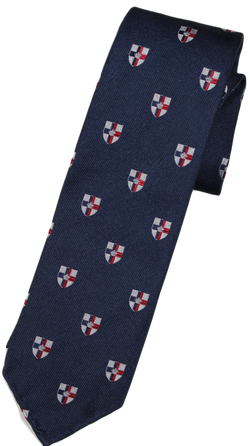 Drake's – Navy Grosgrain Silk Tie w/Crest Pattern