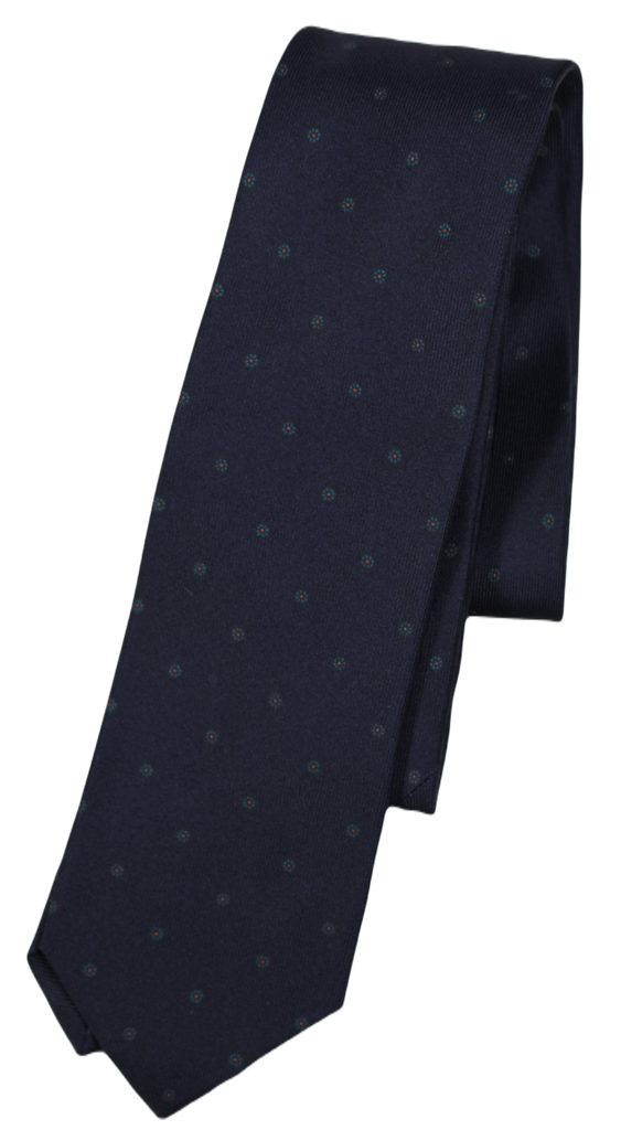 Drake's – Dark Navy Silk Tie w/Faded Flower Print