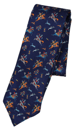 Drake's – Blue Silk Tie w/Arabian Hunting Print