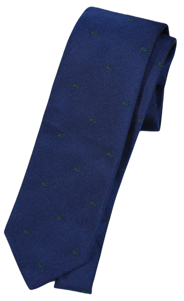 Drake's – Blue Grosgrain Silk Tie w/Green Cricket Pattern