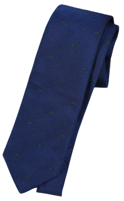 Drake's – Blue Grosgrain Silk Tie w/Green Cricket Pattern
